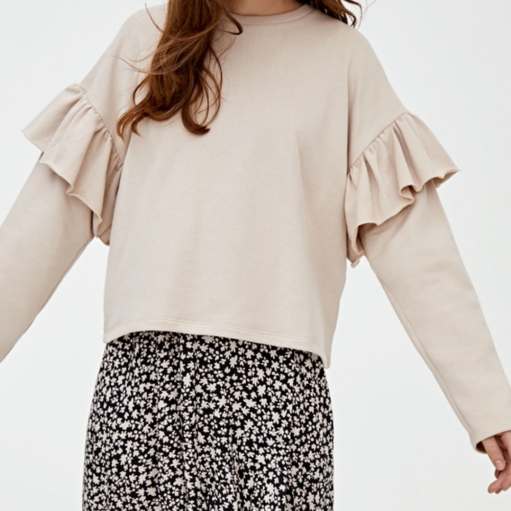 WIDE RUFFLE BASIC SWEATSHIRT - Picture 3 of 6